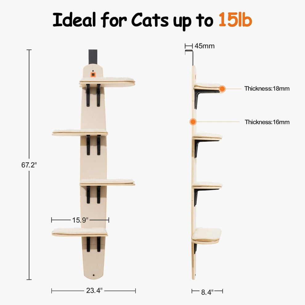 Space-Saving Door Cat Climber & Lounge 🐱 | 4-Level Wall Shelf with Plush Mats 🏠