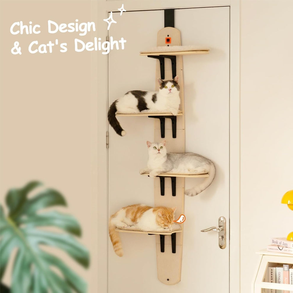 Space-Saving Door Cat Climber & Lounge 🐱 | 4-Level Wall Shelf with Plush Mats 🏠