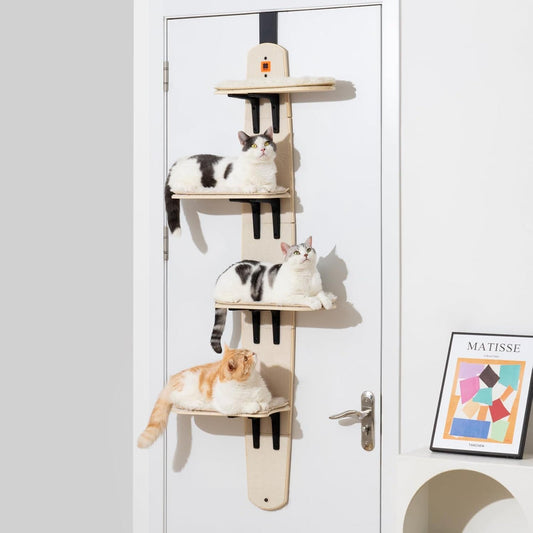 Space-Saving Door Cat Climber & Lounge 🐱 | 4-Level Wall Shelf with Plush Mats 🏠