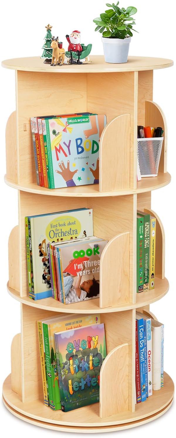 Rotating Corner Bookcase 🌀 | 4-Tier, Stable Design for Home & Kids' Room ✨