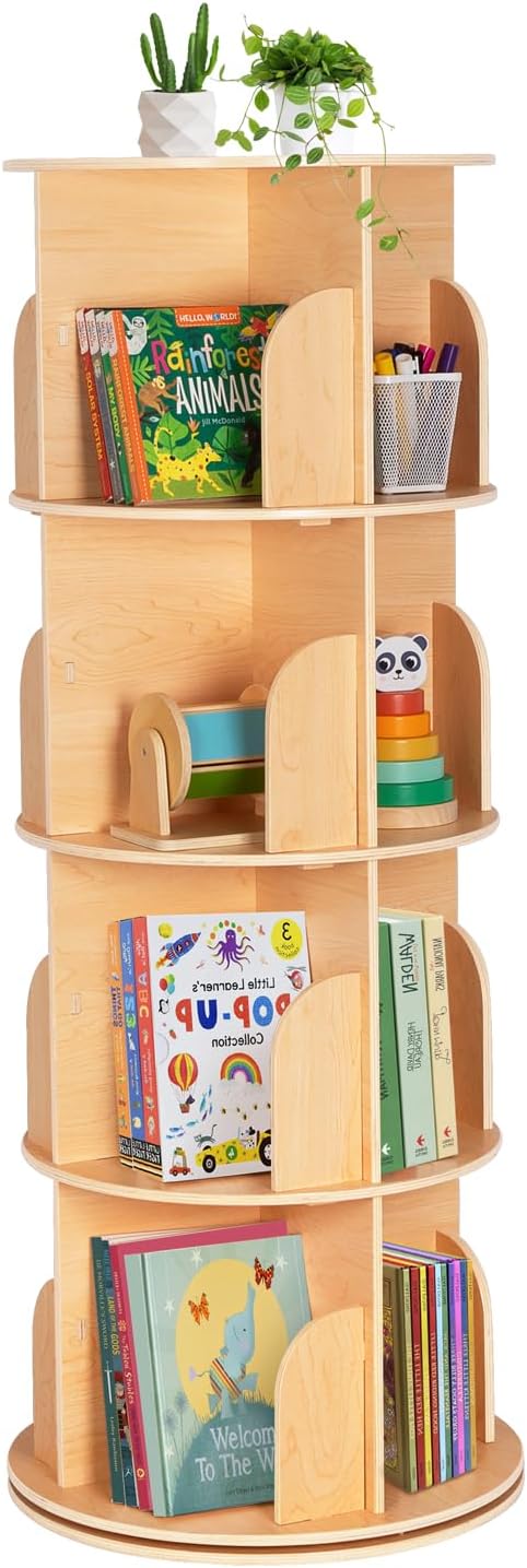 Rotating Corner Bookcase 🌀 | 4-Tier, Stable Design for Home & Kids' Room ✨