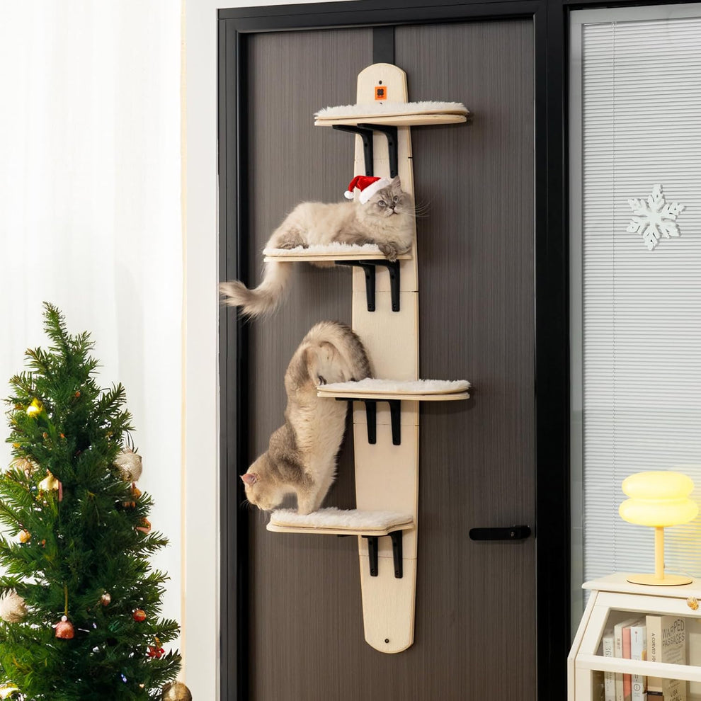 Space-Saving Door Cat Climber & Lounge 🐱 | 4-Level Wall Shelf with Plush Mats 🏠