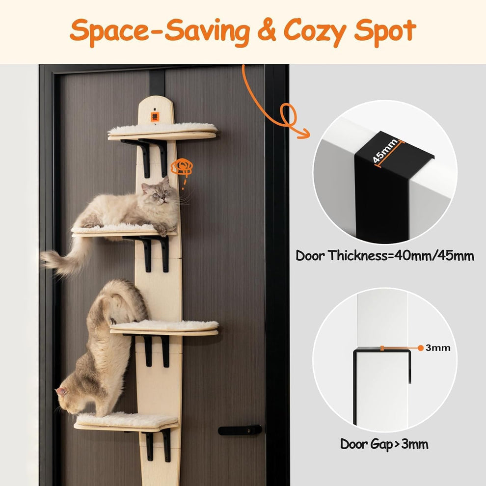 Space-Saving Door Cat Climber & Lounge 🐱 | 4-Level Wall Shelf with Plush Mats 🏠