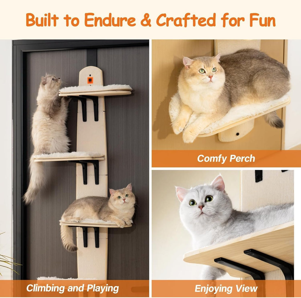 Space-Saving Door Cat Climber & Lounge 🐱 | 4-Level Wall Shelf with Plush Mats 🏠