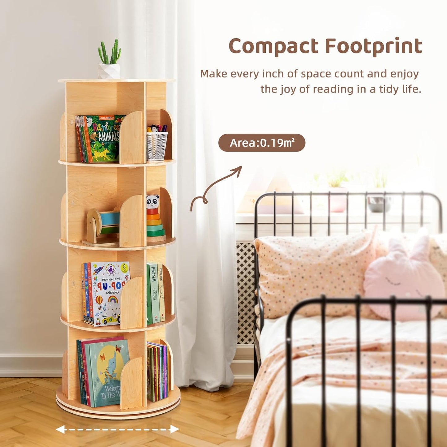 Rotating Corner Bookcase 🌀 | 4-Tier, Stable Design for Home & Kids' Room ✨