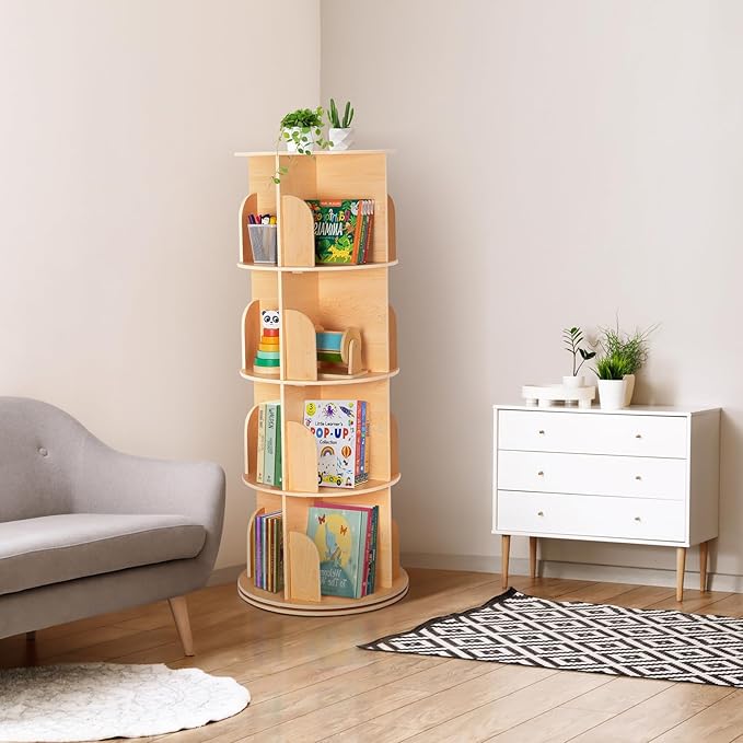 Rotating Corner Bookcase 🌀 | 4-Tier, Stable Design for Home & Kids' Room ✨