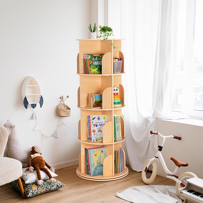 Rotating Corner Bookcase 🌀 | 4-Tier, Stable Design for Home & Kids' Room ✨